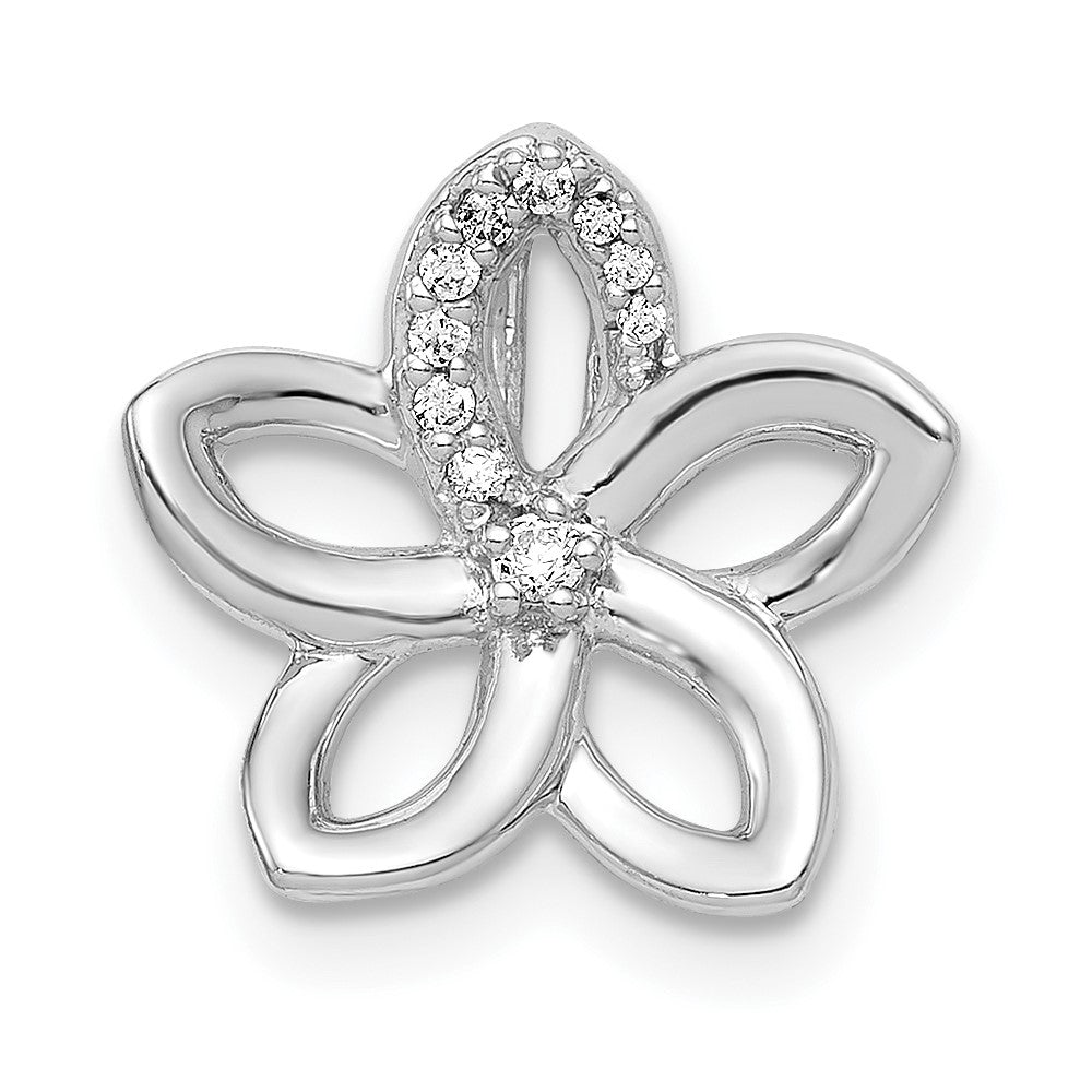 14k White Gold 1/20 carat Diamond Plumeria Flower Chain Slide, 0.051 ct