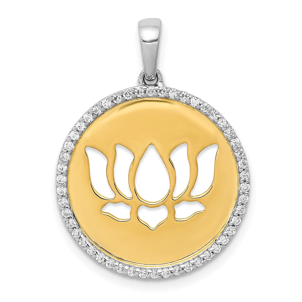 14k Two-tone Diamond Lotus Flower Pendant, 0.25 ct