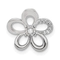 14k White Gold 1/20 carat Diamond Round Petal Flower Chain Slide, 0.042 ct