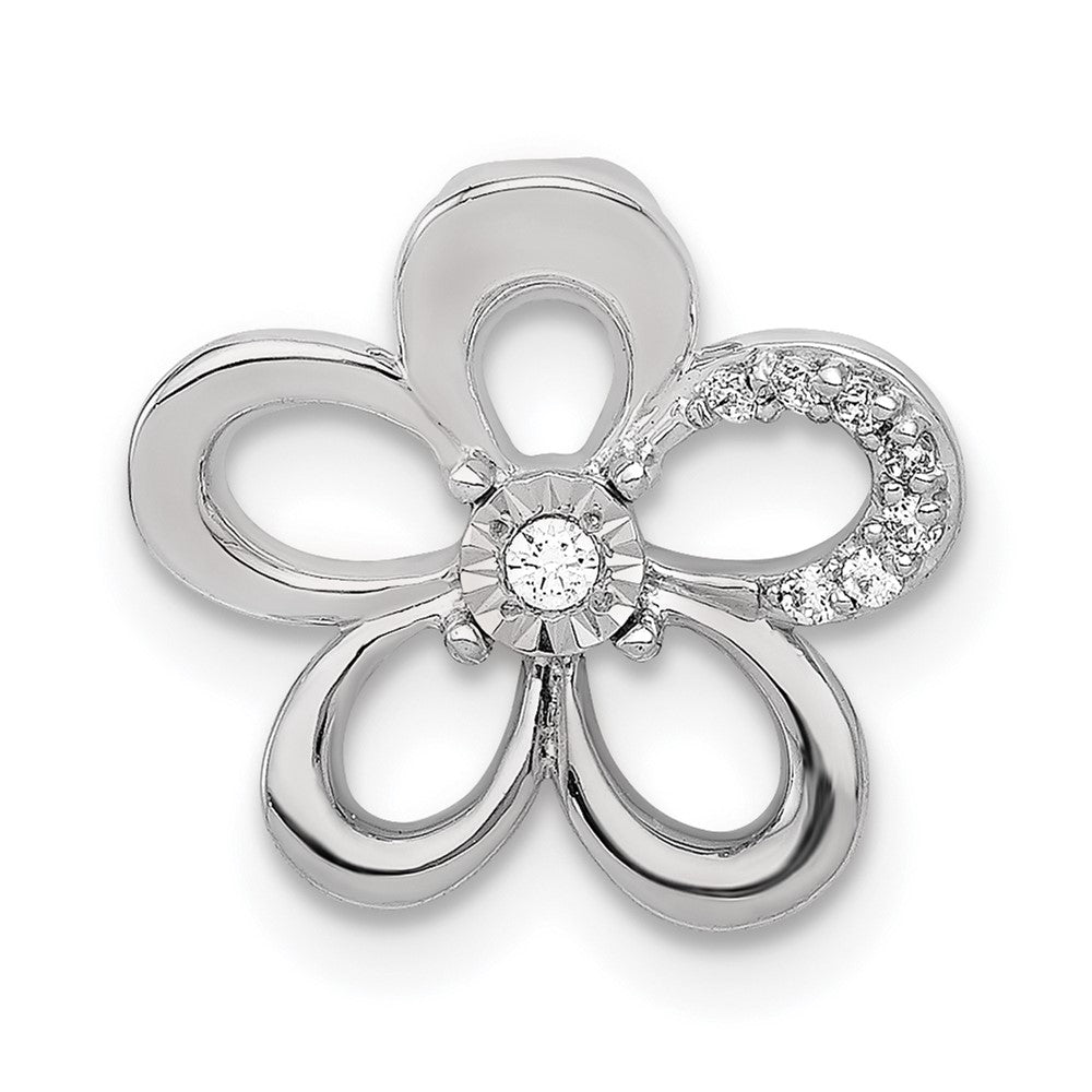 14k White Gold 1/20 carat Diamond Round Petal Flower Chain Slide, 0.042 ct