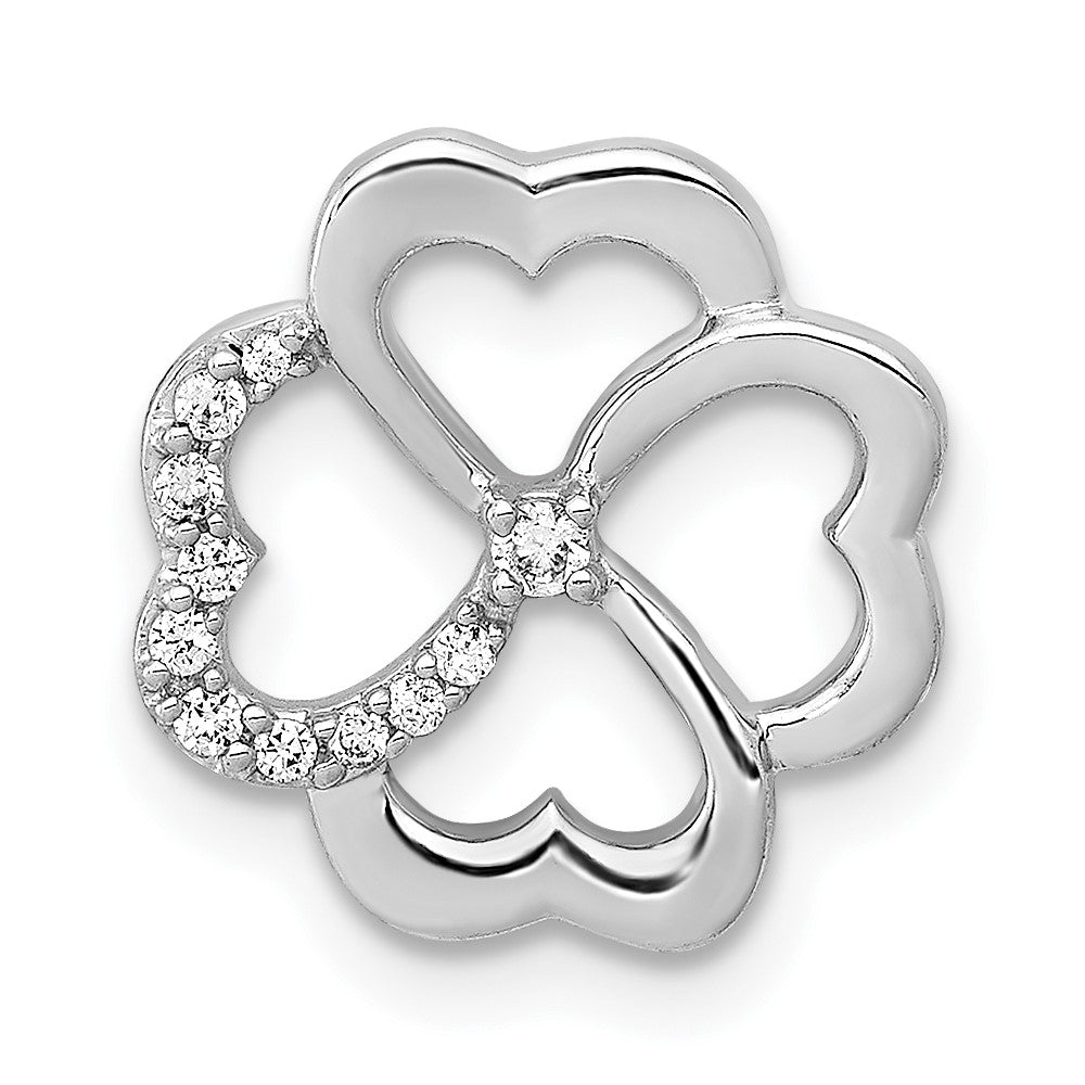 14k White Gold 1/15 carat Diamond Four Leaf Clover Chain Slide, 0.065 ct