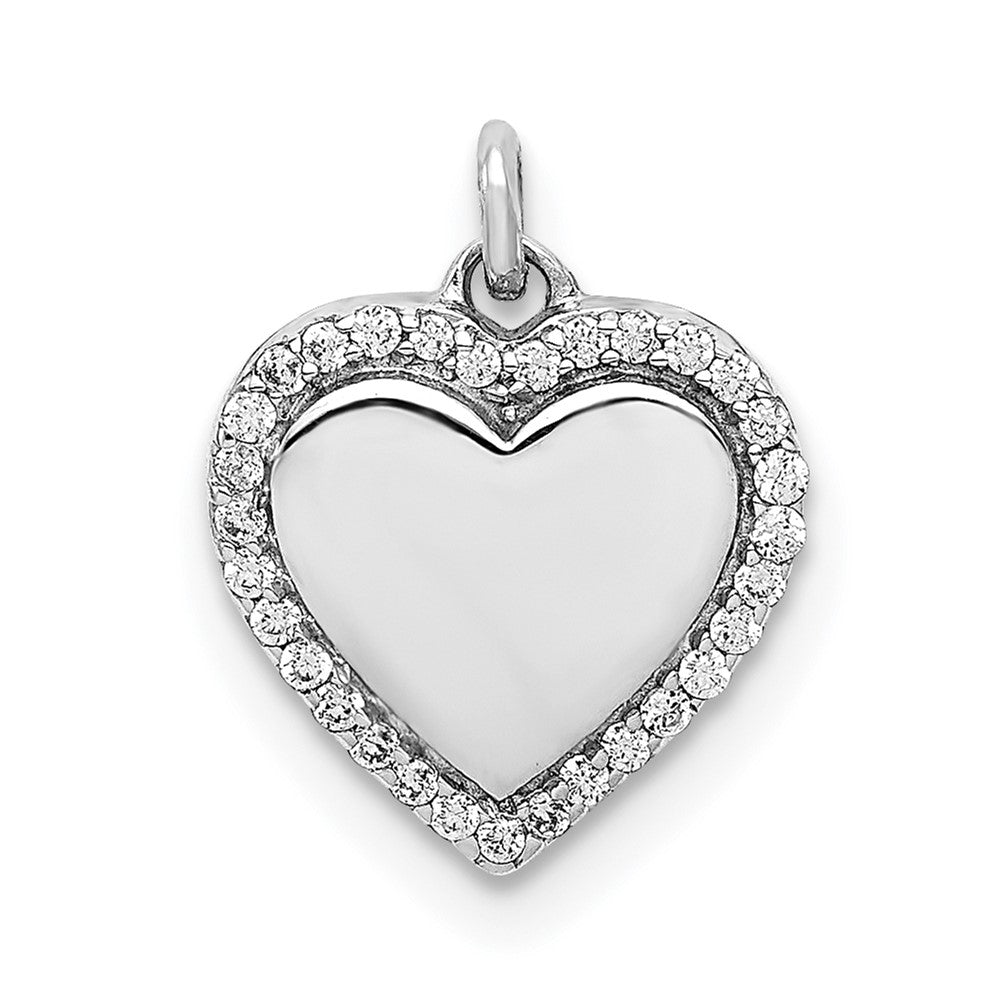 14k White Gold 1/10 carat Diamond Fancy Polished Heart Pendant, 0.093 ct, 10 x 9 mm