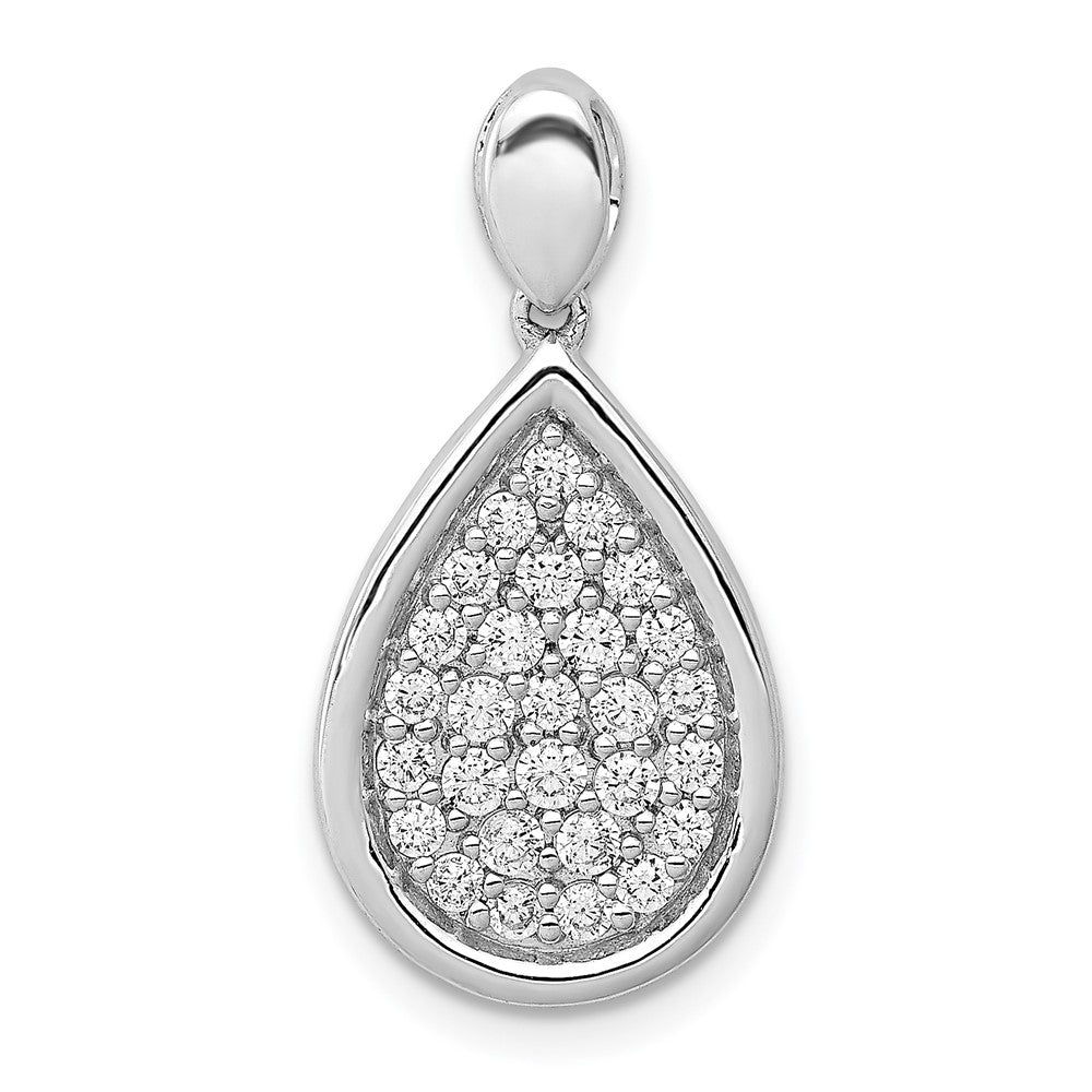 14k White Gold 1/2 carat Pave Diamond Fancy Teardrop Pendant, 0.48 ct