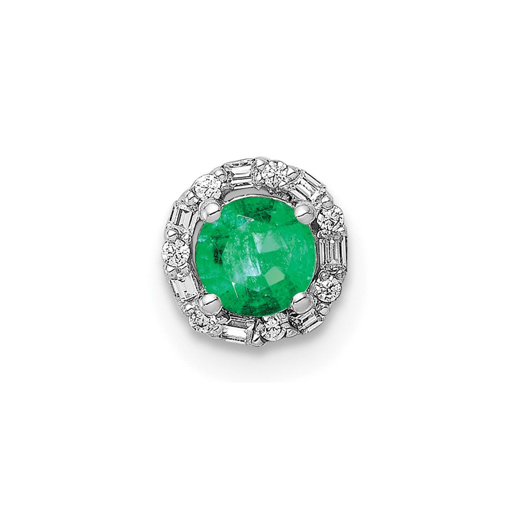 14k White Gold 1/20 carat Diamond and Emerald Halo Chain Slide, 0.306 ct
