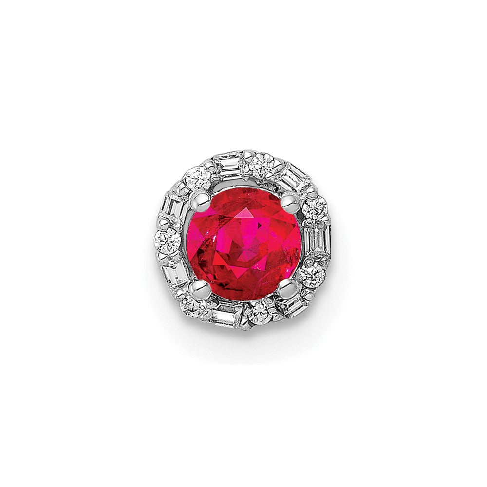 14k White Gold 1/20 carat Diamond and .25 Ruby Halo Chain Slide, 0.306 ct