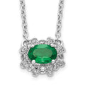 14k White Gold Diamond and Oval Emerald Fancy East-West 18 inch Necklace, 0.624 ct, 18 x 11 mm