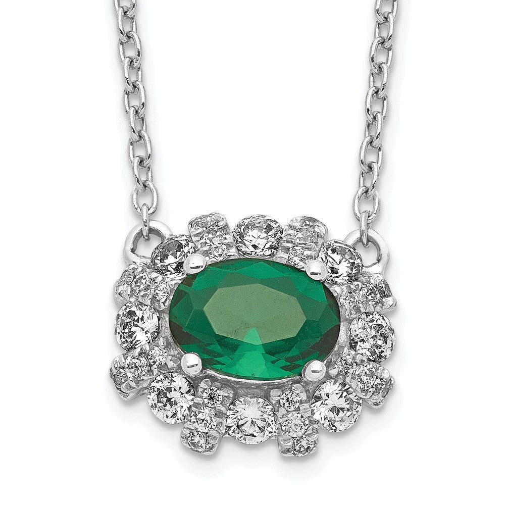 14k White Gold Diamond and Oval Emerald Fancy East-West 18 inch Necklace, 1.508 ct, 18 x 13 mm