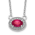 14k White Gold Diamond and 6x4mm Oval Ruby Halo East-West 18 inch Necklace, 0.715 ct, 18 x 10 mm