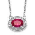 14k White Gold Diamond and 7x5mm Oval Ruby Halo East-West 18 inch Necklace, 0.998 ct, 18 x 11 mm
