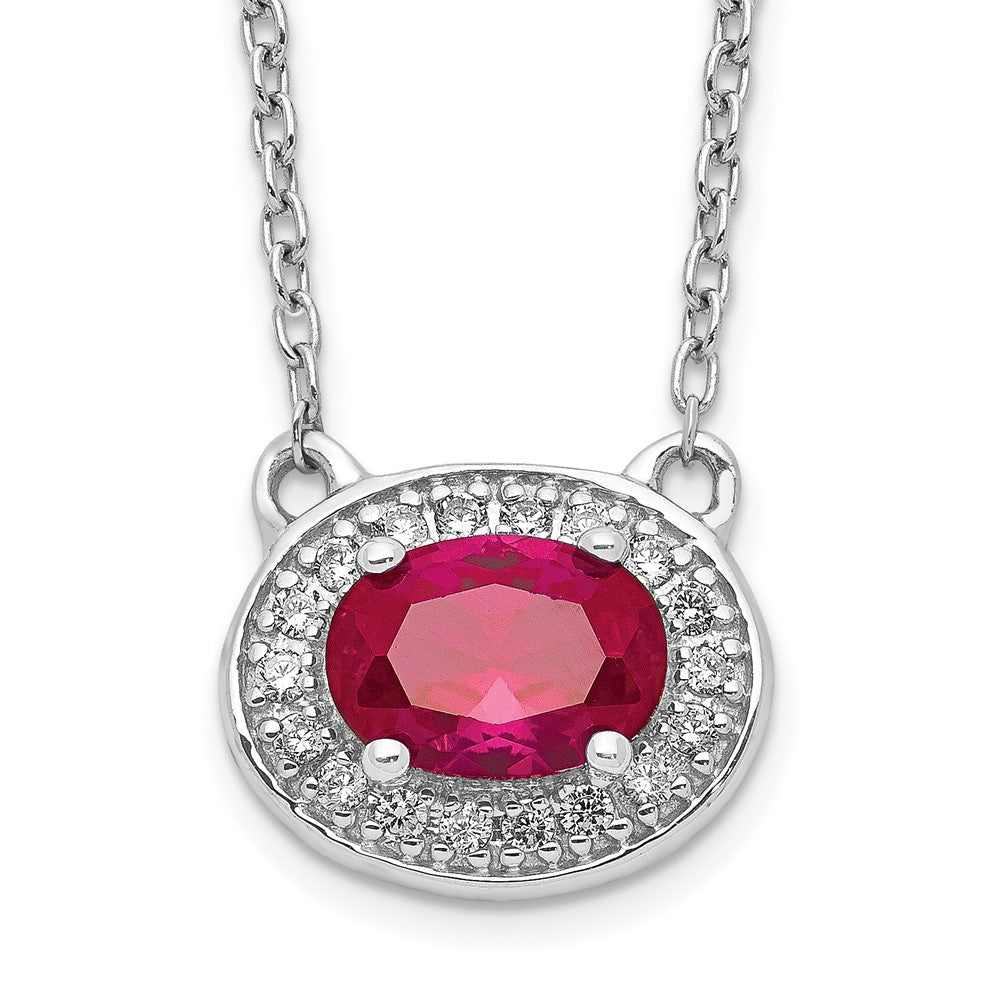 14k White Gold Diamond and 7x5mm Oval Ruby Halo East-West 18 inch Necklace, 0.998 ct, 18 x 11 mm