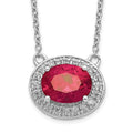 14k White Gold Diamond and 9x7mm Oval Ruby Halo East-West 18 inch Necklace, 2.425 ct, 18 x 12 mm