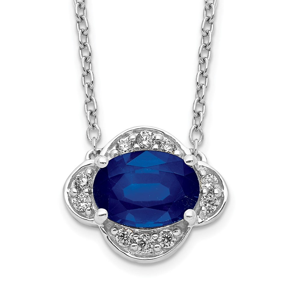 14k White Gold Diamond and Oval Sapphire East-West 18 inch Necklace, 1.186 ct, 18 x 13 mm