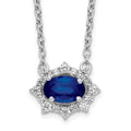 14k White Gold Diamond and Oval Sapphire Fancy 18 inch Necklace, 0.964 ct, 18 x 11 mm