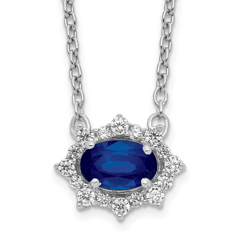 14k White Gold Diamond and Oval Sapphire Fancy 18 inch Necklace, 0.964 ct, 18 x 11 mm