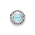 14k White Gold Diamond and 4mm Round Cabochon Aquamarine Halo Chain Slide, 0.55 ct, 7.7 x 7.7 mm
