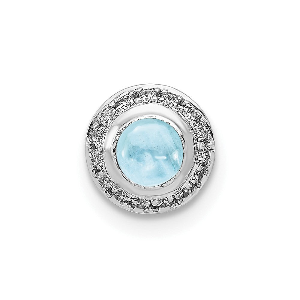 14k White Gold Diamond and 4mm Round Cabochon Aquamarine Halo Chain Slide, 0.55 ct, 7.7 x 7.7 mm