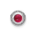 14k White Gold Diamond and .38 Ruby Cabochon Halo Chain Slide, 0.55 ct, 7.7 x 7.7 mm