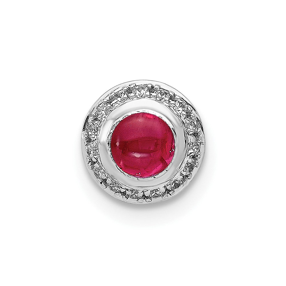 14k White Gold Diamond and .38 Ruby Cabochon Halo Chain Slide, 0.55 ct, 7.7 x 7.7 mm