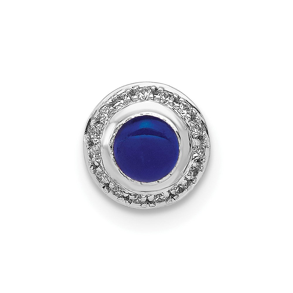 14k White Gold Diamond and .47 Sapphire Cabochon Halo Chain Slide, 1.025 ct, 7.7 x 7.7 mm