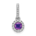 14k White Gold Diamond and 3.7mm Round Cabochon Amethyst Halo Pendant, 0.564 ct, 15.7 x 6.5 mm