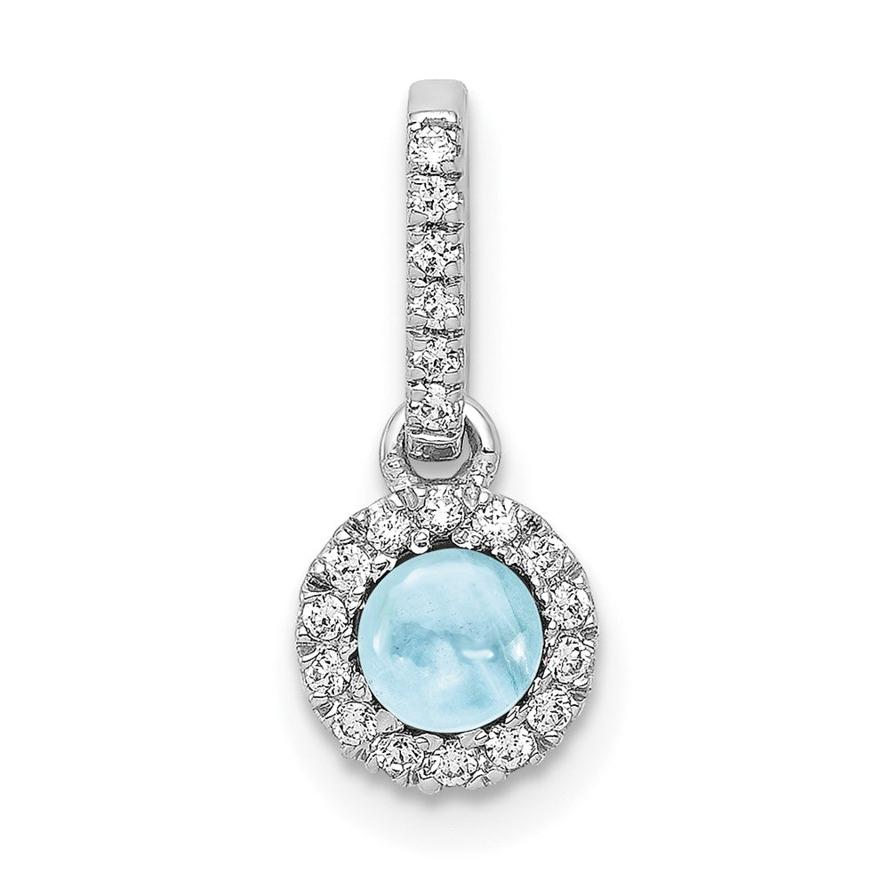 14k White Gold Diamond and 3.7mm Round Cabochon Aquamarine Halo Pendant, 0.564 ct, 15.7 x 6.5 mm