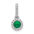 14k White Gold Diamond and Cabochon .47 Emerald Halo Pendant, 0.564 ct, 15.7 x 6.5 mm