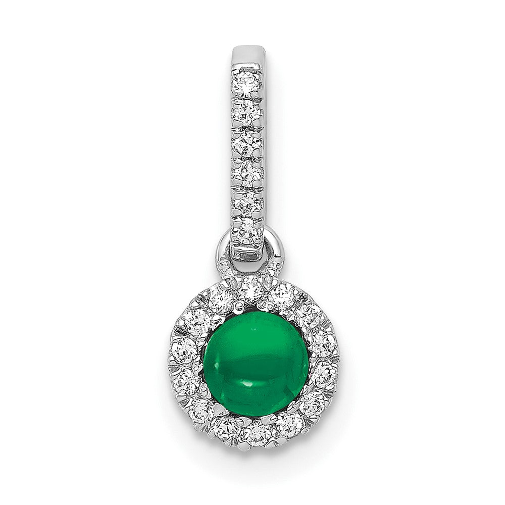 14k White Gold Diamond and Cabochon .47 Emerald Halo Pendant, 0.564 ct, 15.7 x 6.5 mm