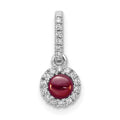 14k White Gold Diamond and 3.7mm Round Cabochon Garnet Halo Pendant, 0.564 ct, 15.7 x 6.5 mm