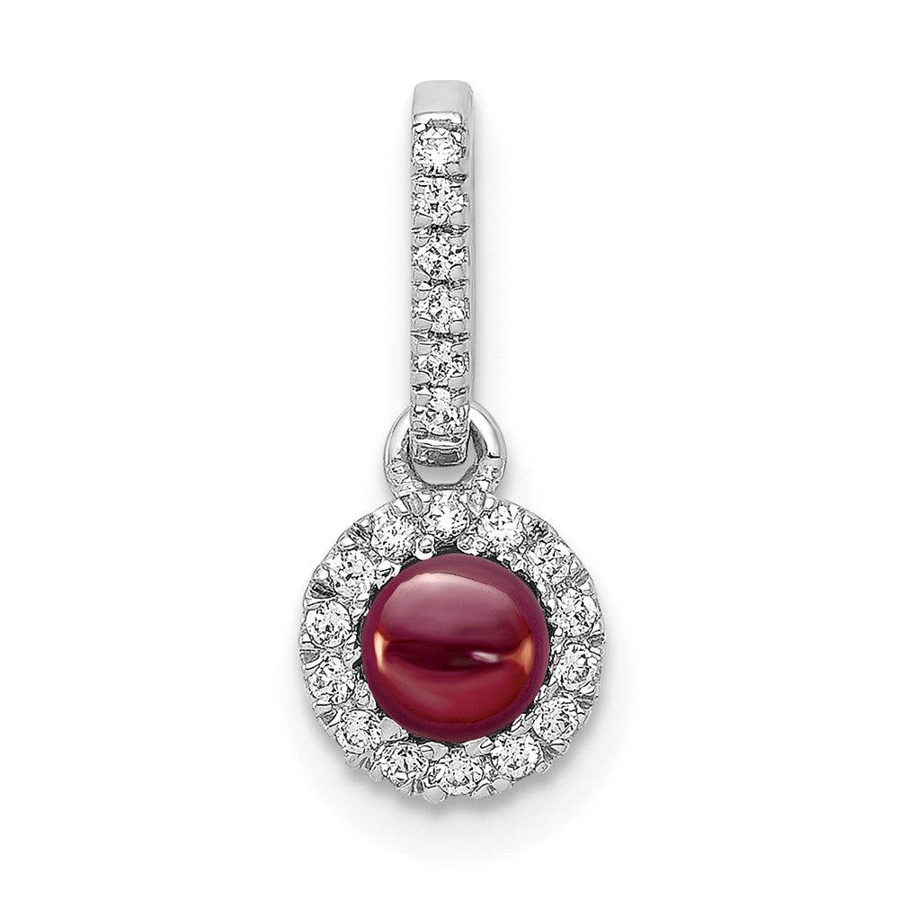 14k White Gold Diamond and 3.7mm Round Cabochon Garnet Halo Pendant, 0.564 ct, 15.7 x 6.5 mm