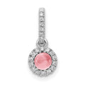 14k White Gold Diamond and 3.7mm Round Cabochon Pink Tourmaline Halo Pendant, 0.564 ct, 15.7 x 6.5 mm