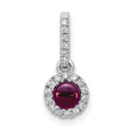 14k White Gold Diamond and 3.7mm Round Cabochon Rhodolite Garnet Halo Pendant, 0.564 ct, 15.7 x 6.5 mm