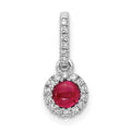 14k White Gold Diamond and Cabochon Ruby Halo Pendant, 0.564 ct, 15.7 x 6.5 mm
