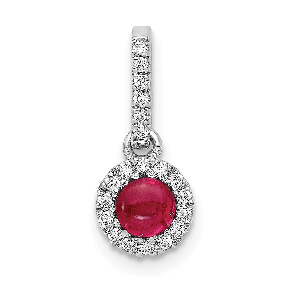 14k White Gold Diamond and Cabochon Ruby Halo Pendant, 0.564 ct, 15.7 x 6.5 mm