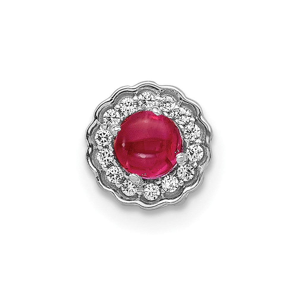 14k White Gold Diamond and .38 Ruby Cabochon Halo Chain Slide, 0.56 ct