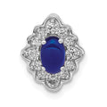 14k White Gold Diamond and Oval Cabochon Sapphire Fancy Vintage Chain Slide, 0.986 ct