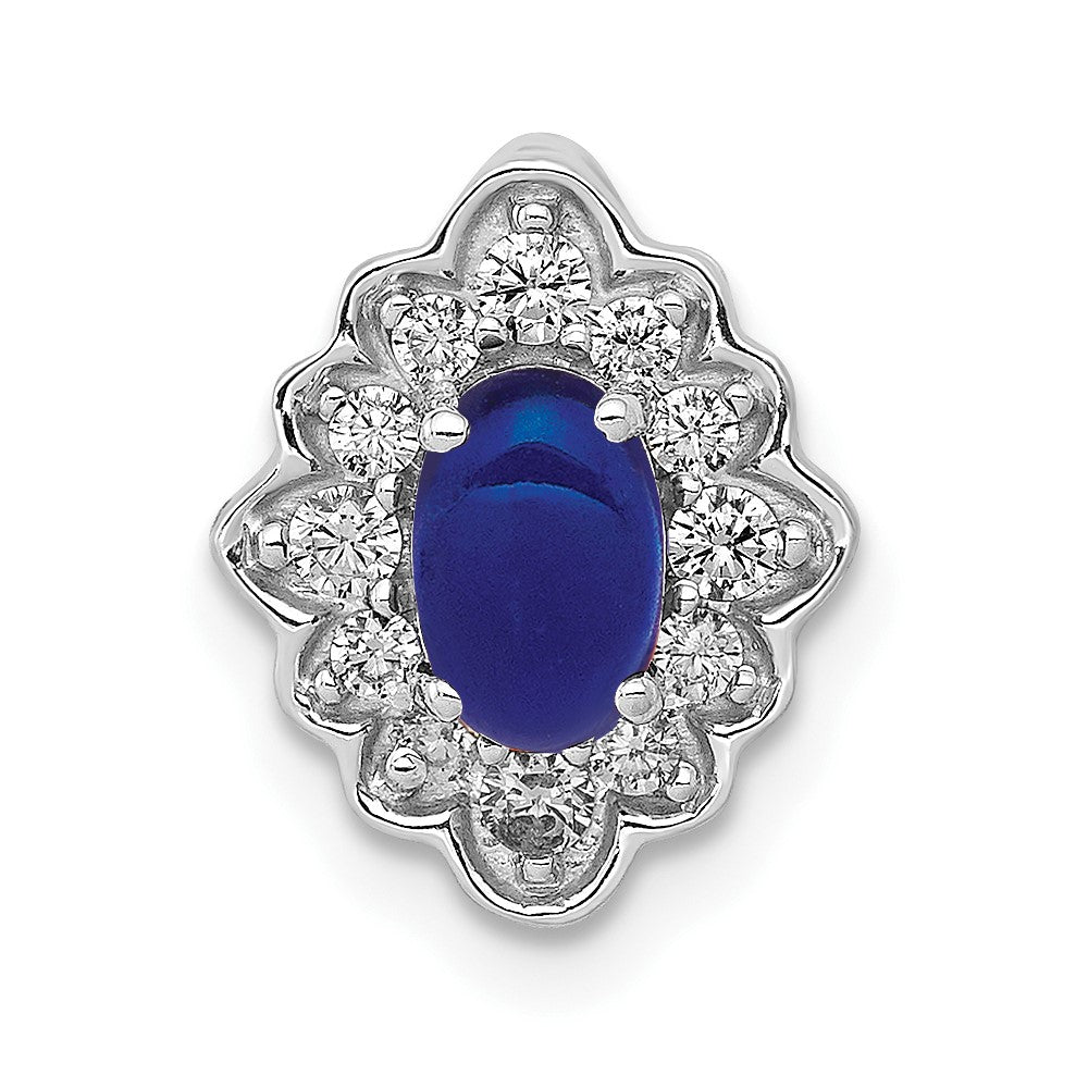 14k White Gold Diamond and Oval Cabochon Sapphire Fancy Vintage Chain Slide, 0.986 ct