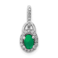 14k White Gold Diamond and Oval Cabochon Emerald Halo Pendant, 0.835 ct