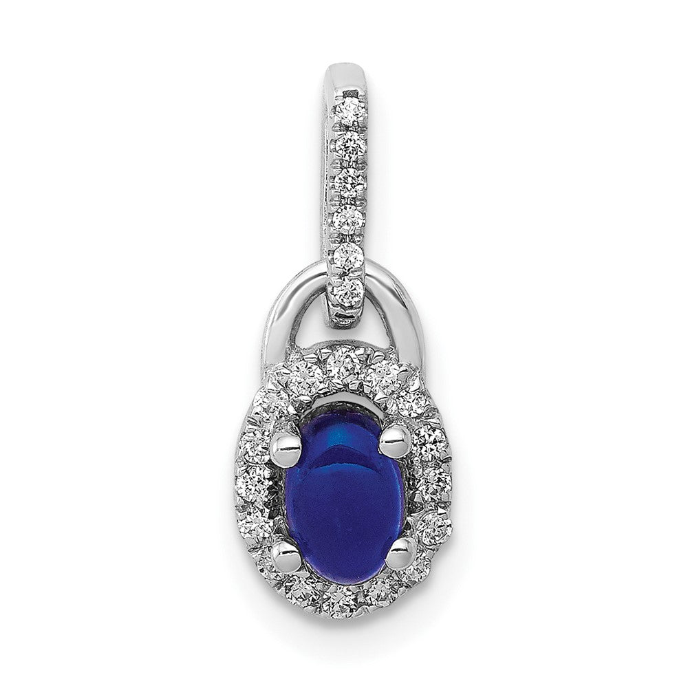 14k White Gold Diamond and Oval Cabochon Sapphire Halo Pendant, 0.835 ct