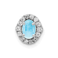 14k White Gold Diamond and 6x4mm Oval Cabochon Blue Topaz Halo Chain Slide, 0.864 ct, 8.9 x 7.8 mm