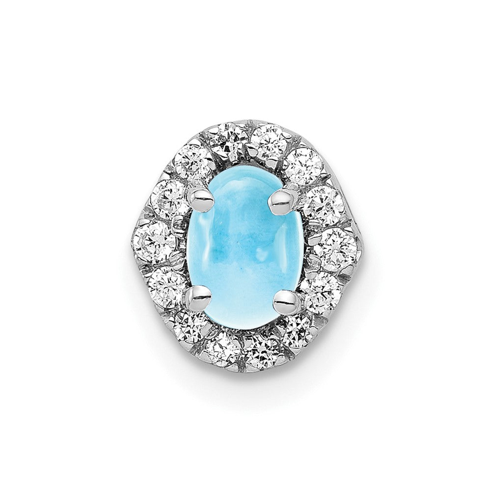 14k White Gold Diamond and 6x4mm Oval Cabochon Blue Topaz Halo Chain Slide, 0.864 ct, 8.9 x 7.8 mm