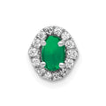 14k White Gold Halo Diamond and Oval Cabochon .73 Emerald Chain Slide, 0.864 ct, 8.9 x 7.8 mm
