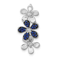 14k White Gold with Black Rhodium Diamond and Sapphire Three Flowers Chain Slide, 0.365 ct, 23.8 x 10.7 mm
