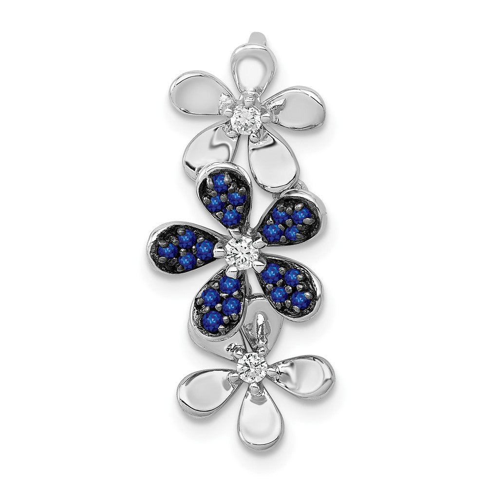 14k White Gold with Black Rhodium Diamond and Sapphire Three Flowers Chain Slide, 0.365 ct, 23.8 x 10.7 mm