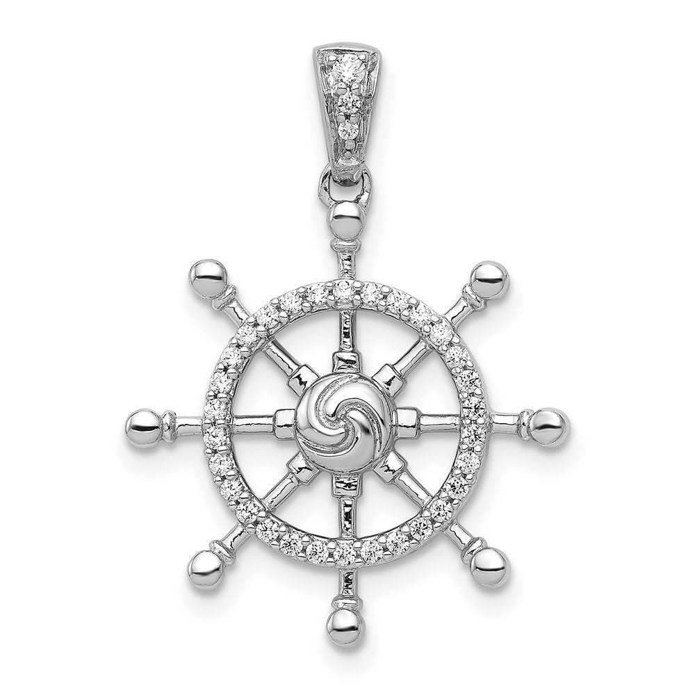 14k White Gold 1/6 carat Diamond Ship Wheel Pendant, 0.171 ct, 26.4 mm
