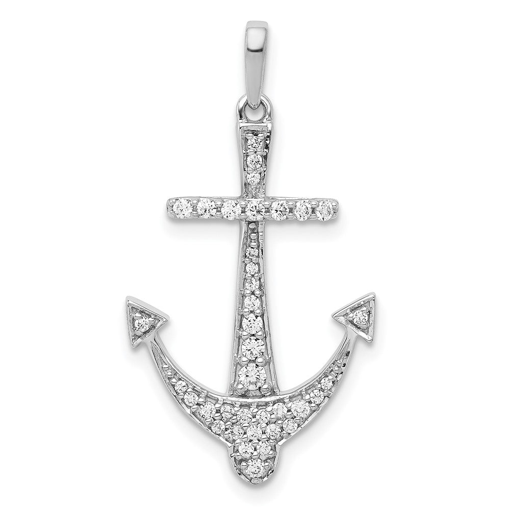 14k White Gold 1/4 carat Diamond Anchor Pendant, 0.251 ct, 30 x 15.85 mm