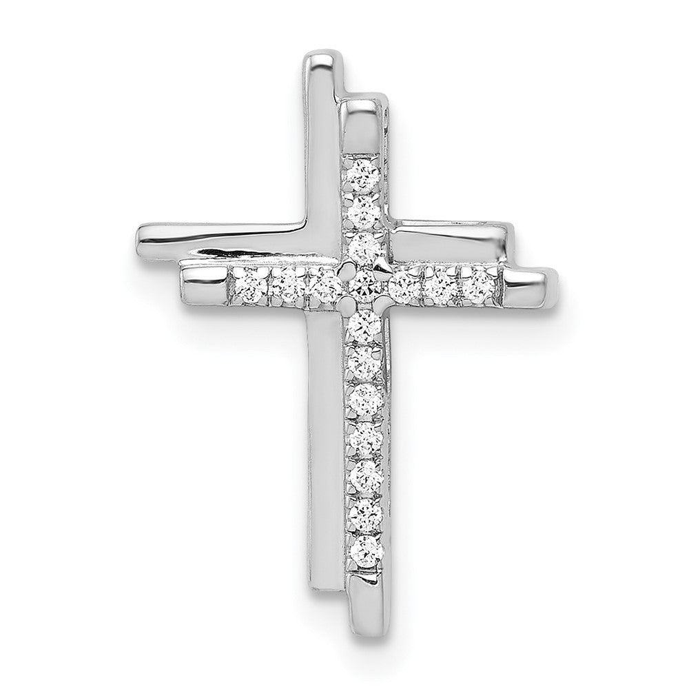 14k White Gold 1/10 carat Diamond Double Cross Chain Slide, 0.085 ct, 18 x 13 mm