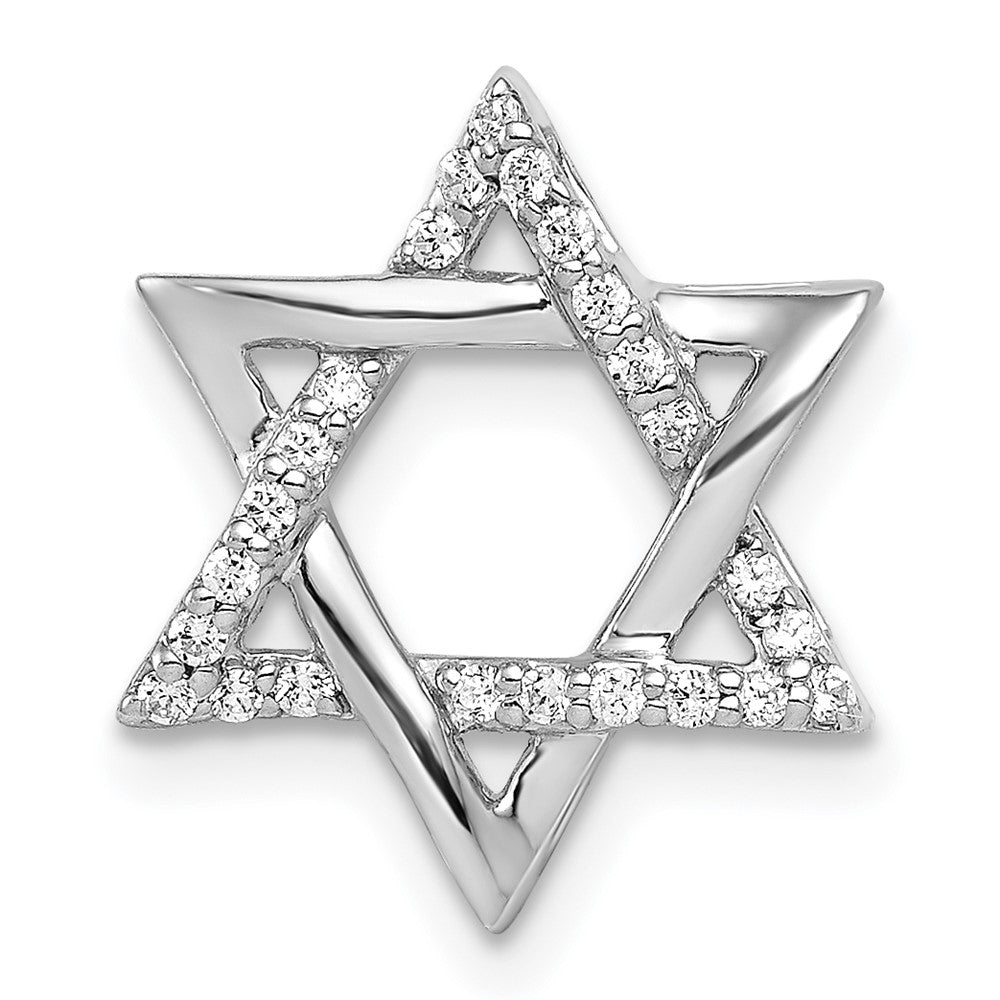 14k White Gold 1/8 carat Diamond Star of David Chain Slide, 0.12 ct, 15 mm