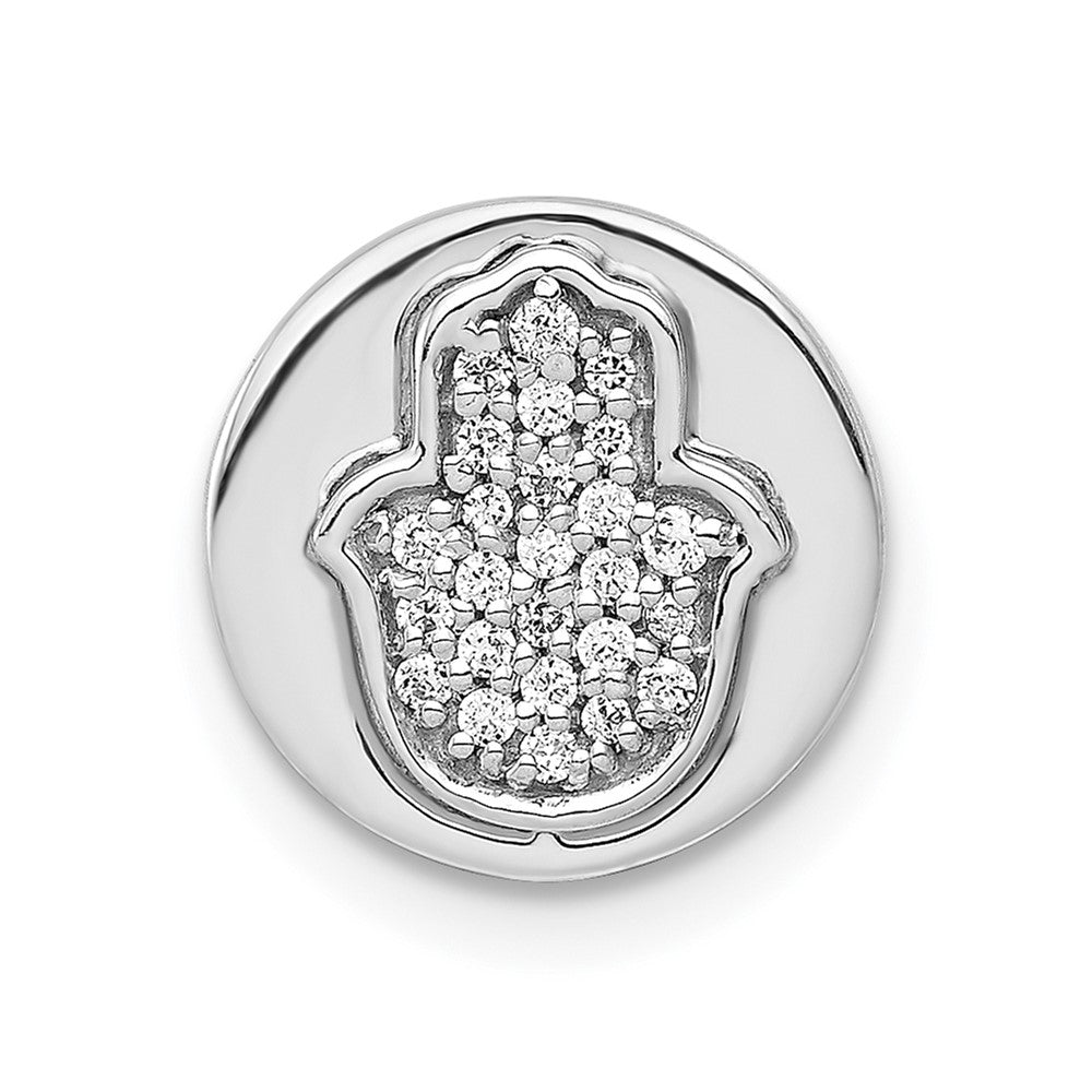 14k White Gold 1/10 carat Diamond Hamsa Round Chain Slide, 0.102 ct, 10.75 mm