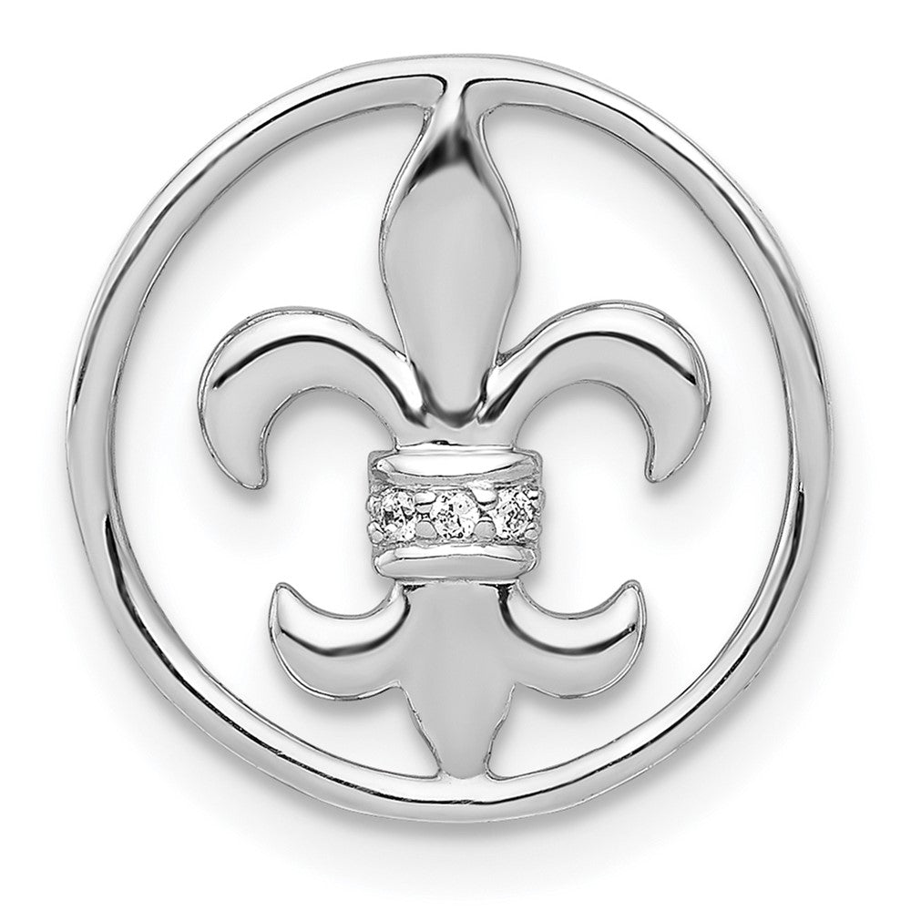 14k White Gold Diamond Fleur De Lis in Circle Chain Slide, 0.012 ct