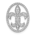 14k White Gold Oval 1/5 carat Diamond Fleur de Lis in Oval Chain Slide, 0.196 ct